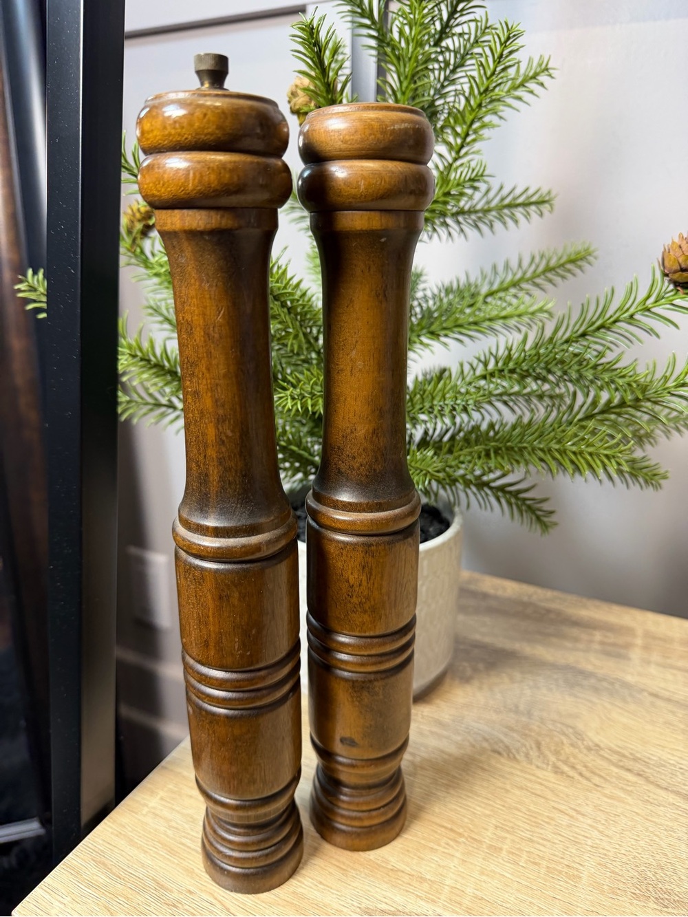 MCM Wooden Salt Shaker & Pepper Grinder Boho Regency Style 12”